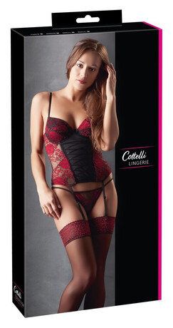 Cottelli - Růžové body a tanga (černo-červené) - 80C/L