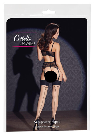 Cottelli Legwear - zadní pruhované punčocháče s mašlí (přírodní) - 5