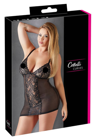 Cottelli Plus Size - průhledné krajkové negližé (černé) - 4XL