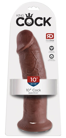 King Cock 10 - velké dildo se varlaty s přísavkou (25cm) - hnědé