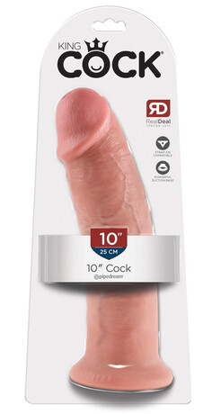 King Cock 10 - velké dildo se varlaty s přísavkou (25cm) - přírodní