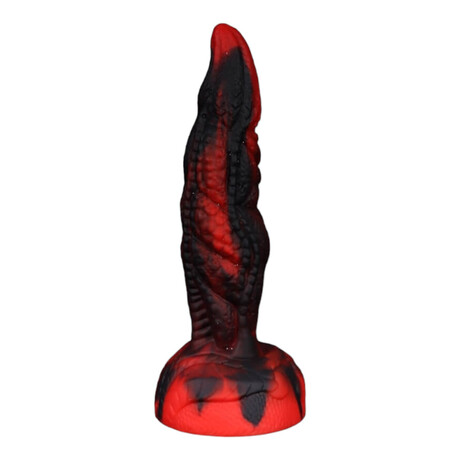 OgazR Hell Dong - drážkované dildo s lepicími polštářky - 20 cm (černo-červené)