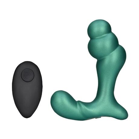 Ouch! Stacked Vibrating Prostate Massager with Remote Control Metallic Green