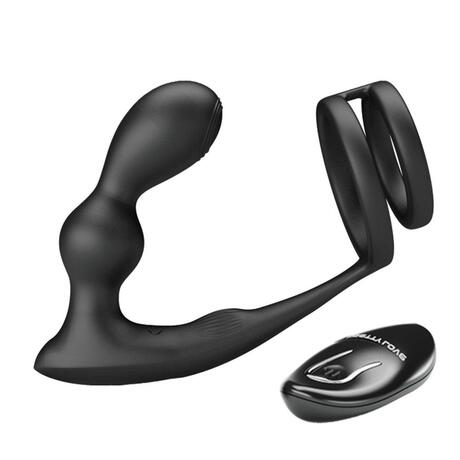 Pretty Love Marshall Penis Ring with Vibrating Anal Plug & Remote Control Black